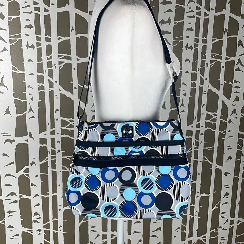 Brighton Dot Print Nylon Crossbody Bag Blue, Black, Gray, White